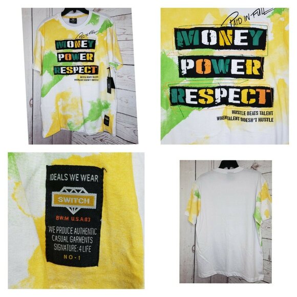 Paid In Full Money Power Respect Hustle Switch Remarkable Yellow Men XL T Shirt - Picture 3 of 12